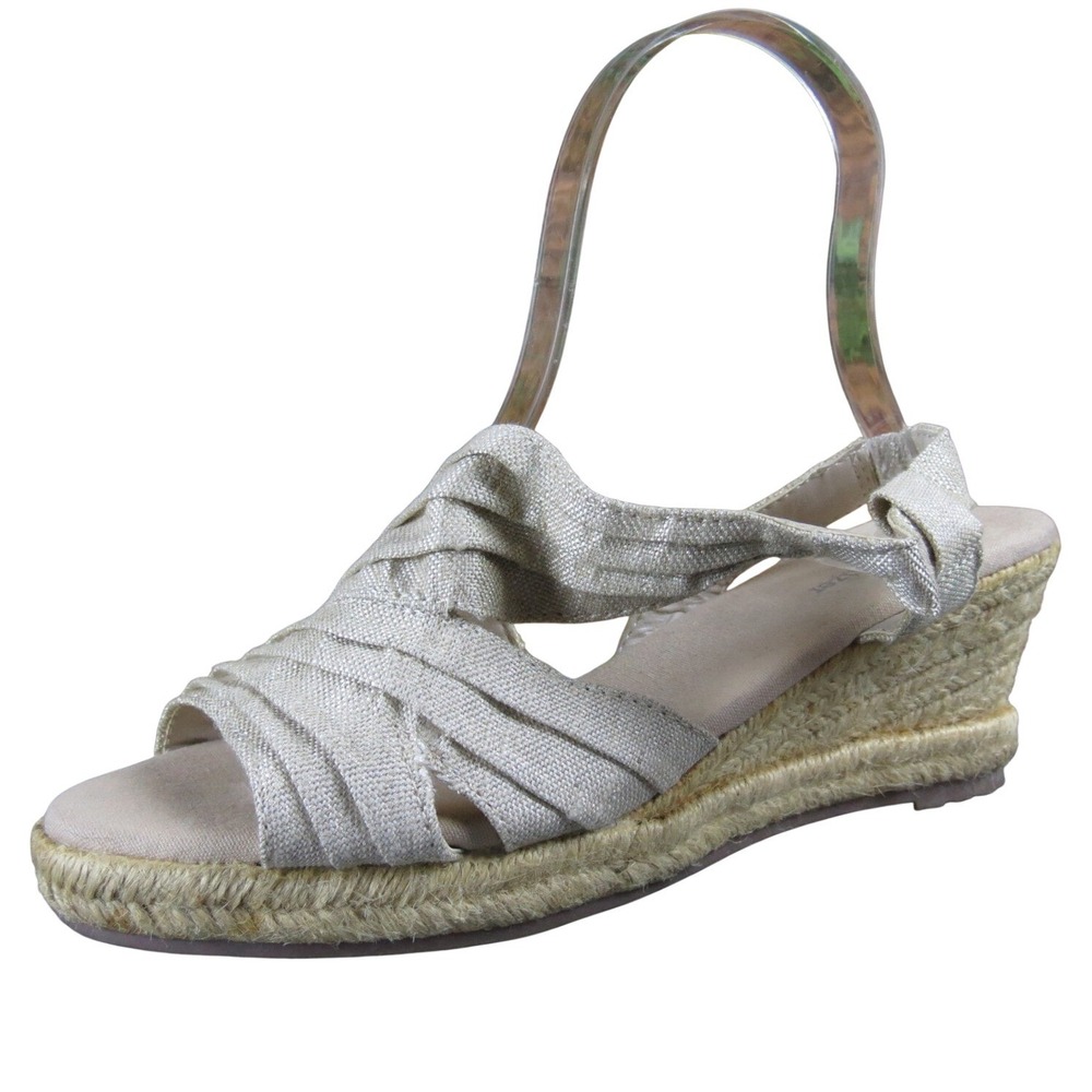 Naturalizer Banna Women 7.5 Beige Fabric Slingback Wedge Sandal Jute Comfort